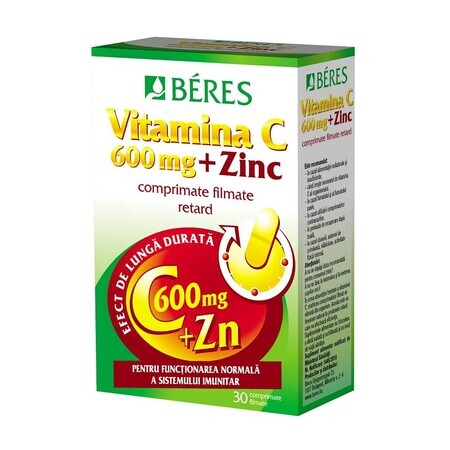 Vitamine C 600 mg + Zink 15 mg, 30 tabletten, Beres