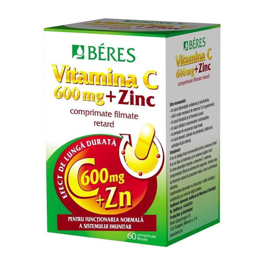 Vitamine C 600 mg + Zinc, 60 comprimés, Beres Pharmaceuticals Co
