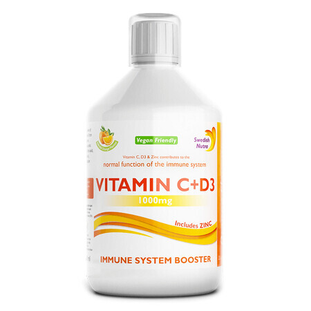 Vitamina C Lichidă 1000 Mg + Vitamina D3 + Zinc, 500ml, Swedish Nutra