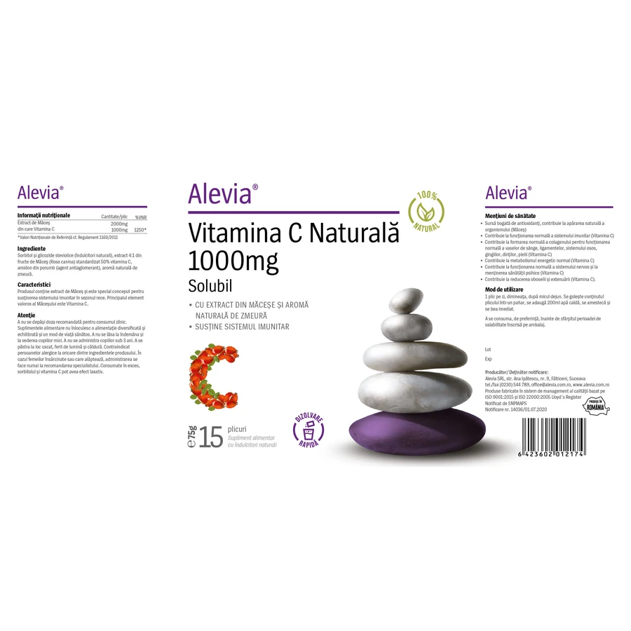 Natuurlijke vitamine C 1000 mg, 15 sachets, Alevia
