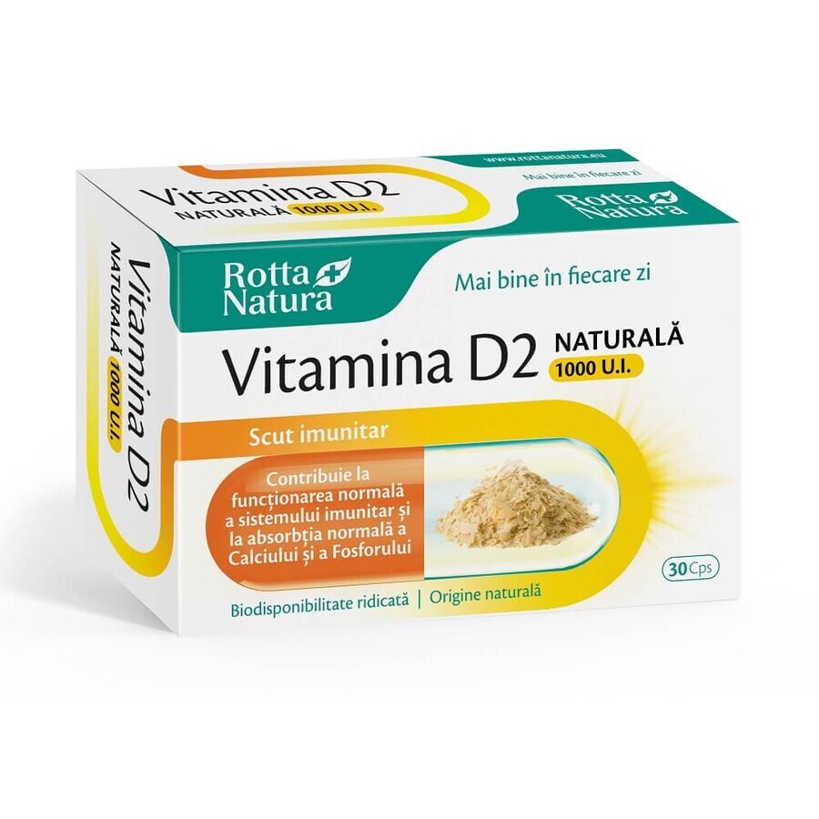 Vitamine D2 naturelle 1000 IU, 30 gélules, Rotta Natura