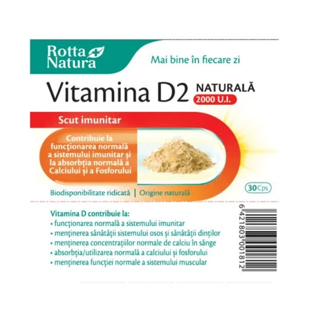 Natuurlijke vitamine D2 2000 IE, 30 capsules, Rotta Natura