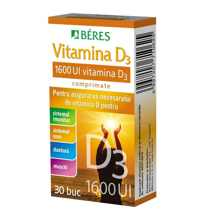 Vitamine D3 1600IU, 30 tabletten, Beres