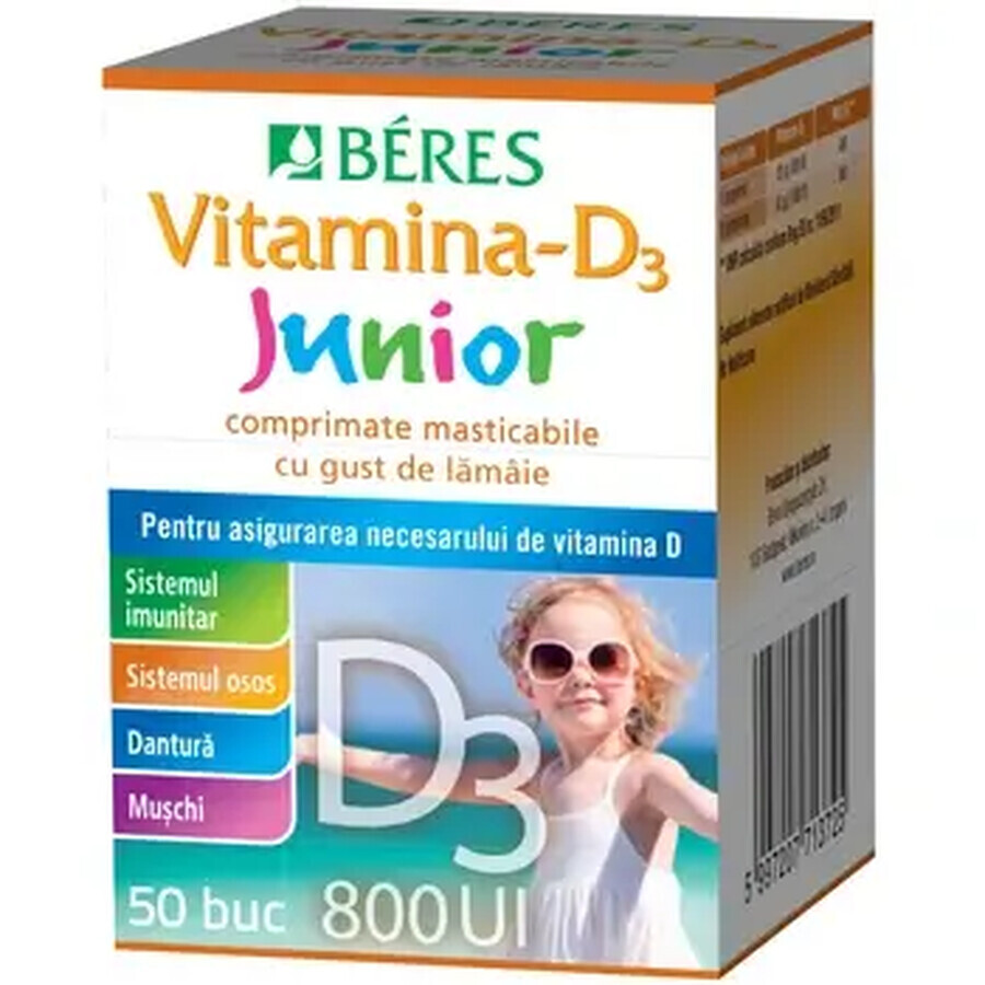 Vitamină-D3 Junior 800 UI, 50 comprimate masticabile, Beres