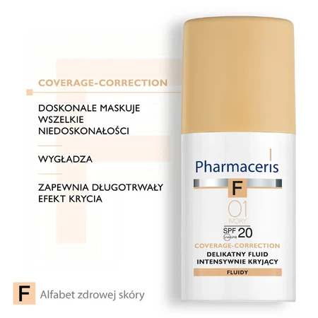 Pharmaceris F Coverage-Correction, vloeistof met fijne dekking, 01 Ivory, SPF 20, 30 ml