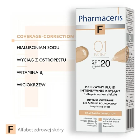 Pharmaceris F Coverage-Correction, vloeistof met fijne dekking, 01 Ivory, SPF 20, 30 ml