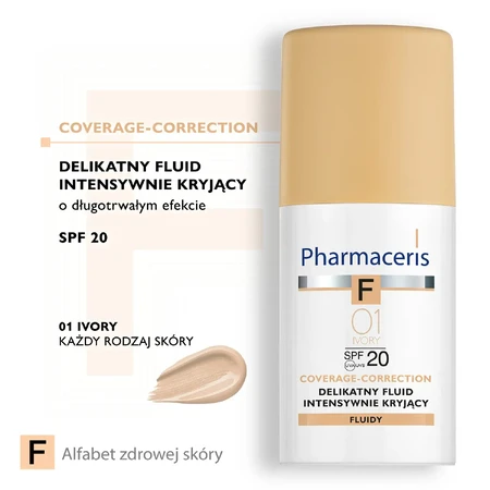 Pharmaceris F Coverage-Correction, vloeistof met fijne dekking, 01 Ivory, SPF 20, 30 ml