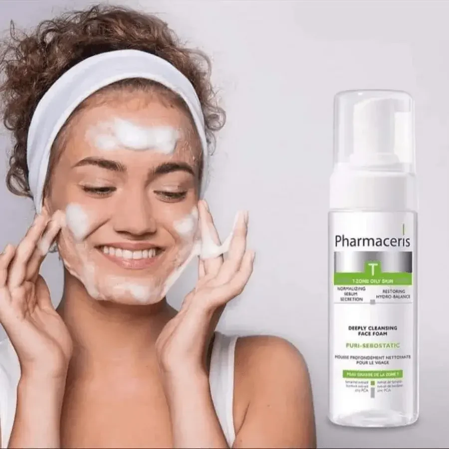 Pharmaceris T Puri-Sebostatic, espuma limpiadora facial de limpieza profunda, restaura el hidroequilibrio, 150 ml