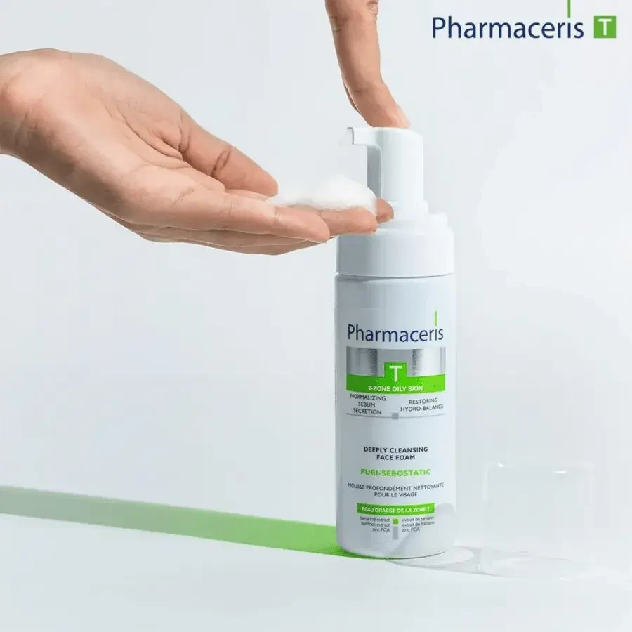 Pharmaceris T Puri-Sebostatic, espuma limpiadora facial de limpieza profunda, restaura el hidroequilibrio, 150 ml