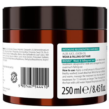 Maschera rigenerante per capelli deboli e cadenti Biovax da 250 ml