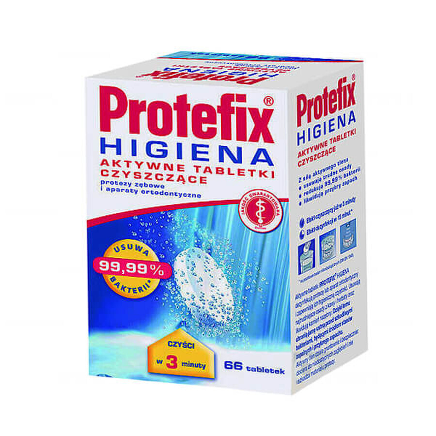 Protefix Higiena, actieve reinigingstabletten voor kunstgebitten en orthodontische apparaten, 66 stuks