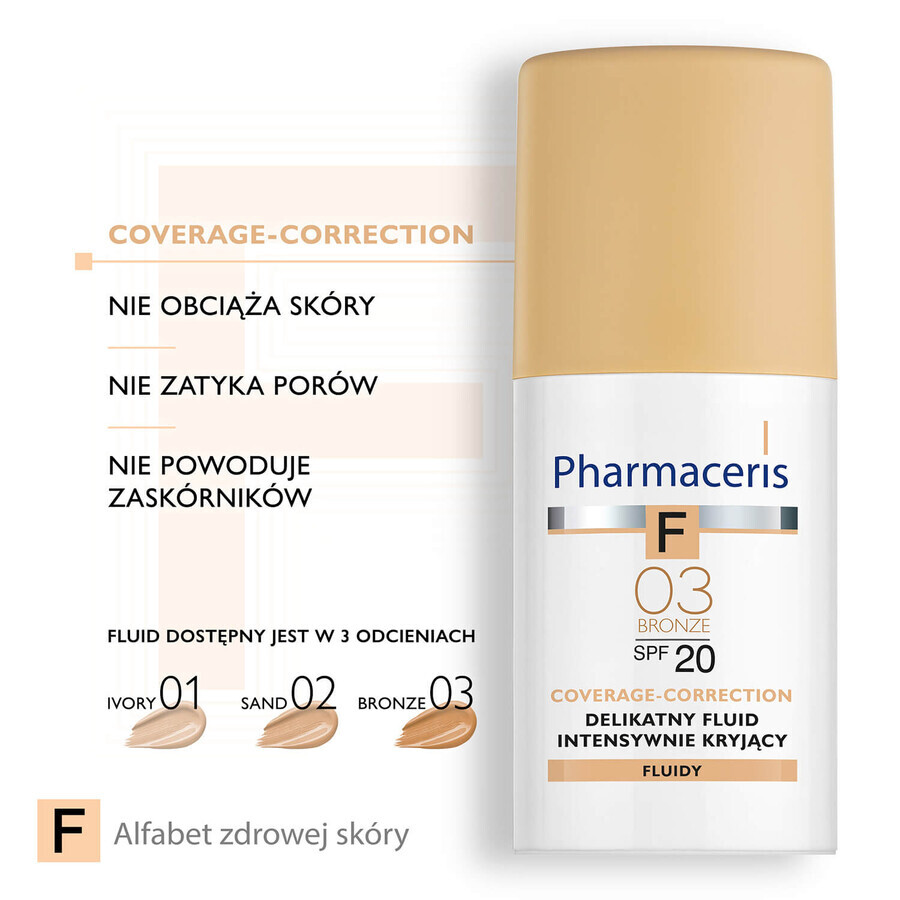 Base Trucco Phamaceris F 03 Bronz SPF 20 - Protezione e Copertura delle Macchie, 30 ml