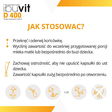 Ibuvit D 400, vitamina D pentru sugari și copii, 30 de capsule cu sistem de răsucire