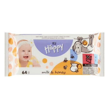 Bella Baby Happy, șervețele umede, miere și lapte, 64 buc.