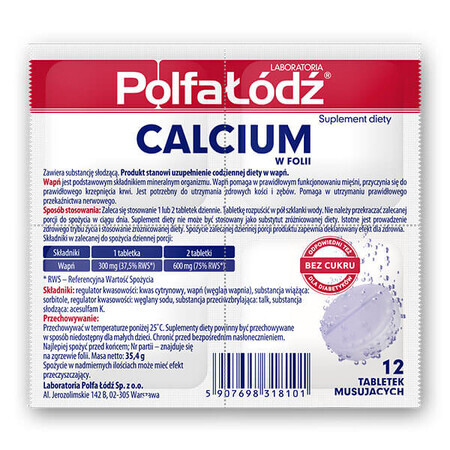 Laboratoria PolfaŁódź Calcium in folie, 12 bruistabletten