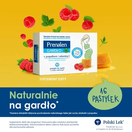 Prenalen Gardło, z propolisem i witaminą C, 16 pastylek do ssania: ceny i cechy