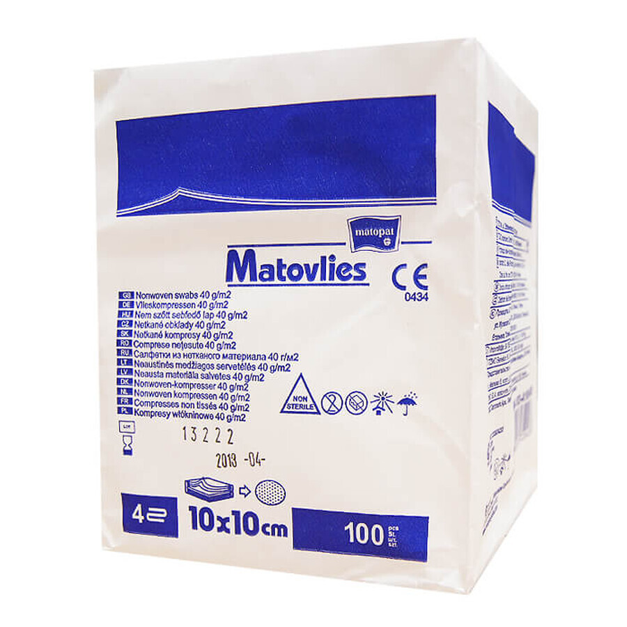 Matovat Matovlies, non-sterile compresses, non-woven, 4 layers, 40 g/m2, 10 cm x 10 cm, 100 pieces