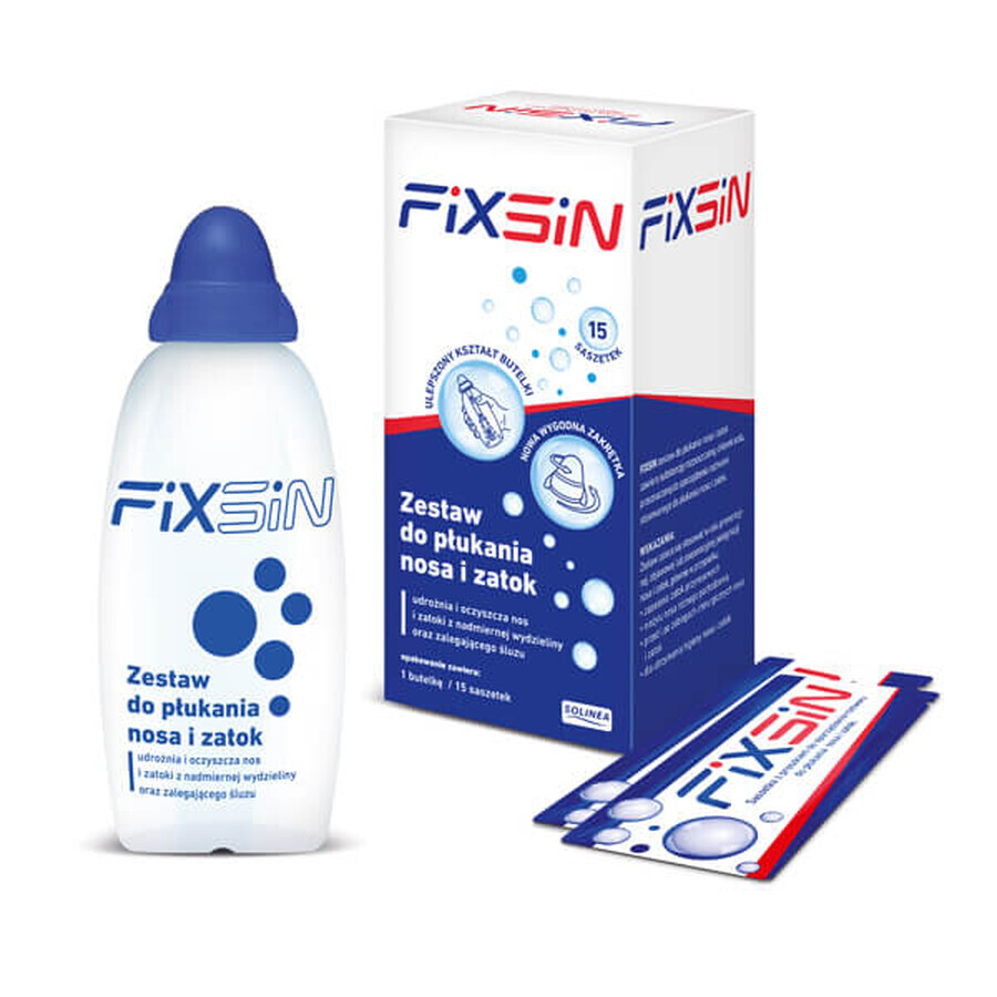 Fixsin, neus- en sinusspoelset, fles van 240 ml + 15 zakjes