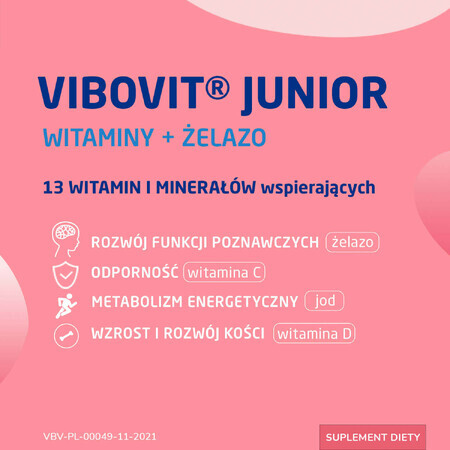 Vibovit Junior Vitaminen en ijzer, voor kinderen vanaf 4 jaar, bosvruchtensmaak, 30 tabletten