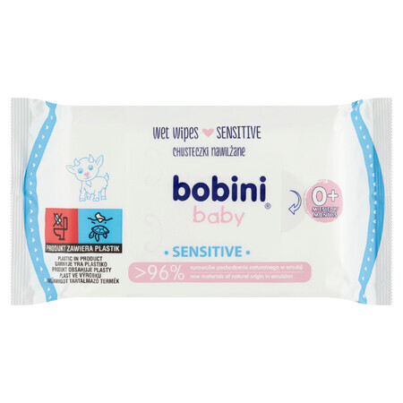 Bobini Baby Sensitive, salviette umidificate per neonati dal primo giorno e bambini, con aloe vera e camomilla, 60 pezzi