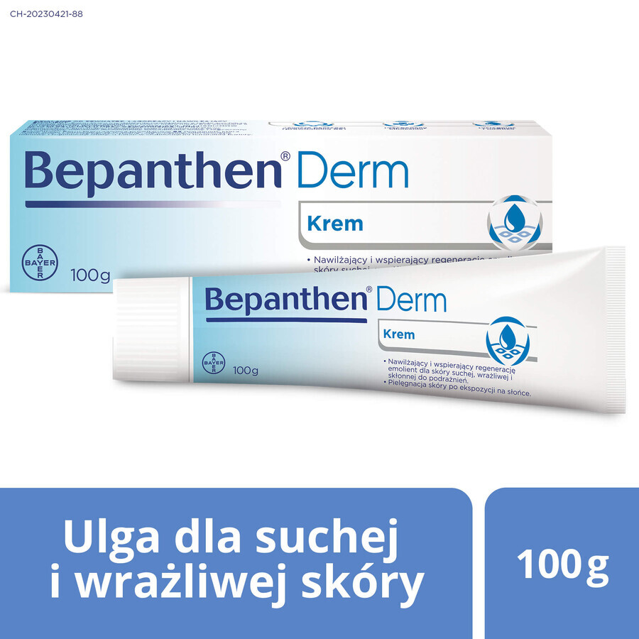 Bepanthen Derm Cream, specialistische lichaamscrème, droge huid, gevoelig voor irritatie, vanaf 1 levensdag, 100 g