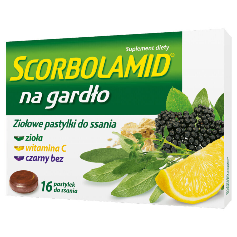 Scorbolamide pour la Gorge, pastilles aux herbes, 16 pièces DATE COURTE