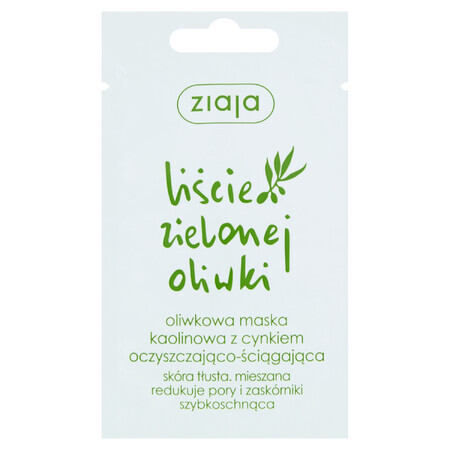 Ziaja Green Olive Leaf, Mască de caolin cu zinc, de curățare și purificare, 7 ml