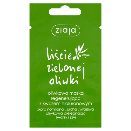 Ziaja Green Olive Leaves, masker met hyaluronzuur, regenererend, 7 ml