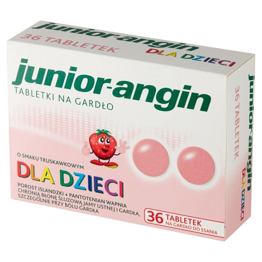 Junior-angin, pour les enfants à partir de 4 ans, goût fraise, 36 pastilles