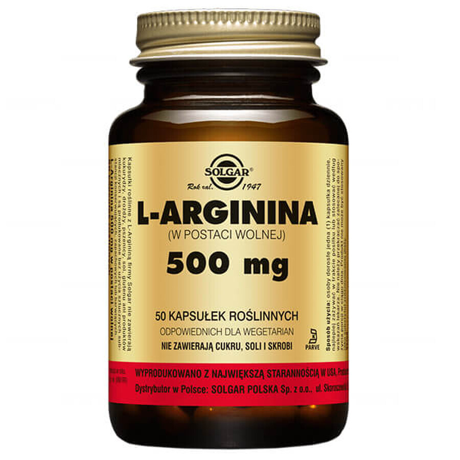 Solgar L-Arginine, 500 mg, 50 plantencapsules