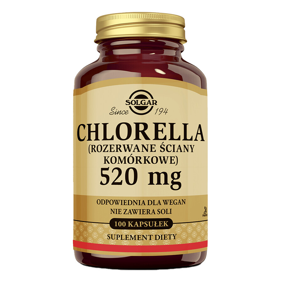 Solgar Chlorella, verstoorde celwanden, 100 capsules