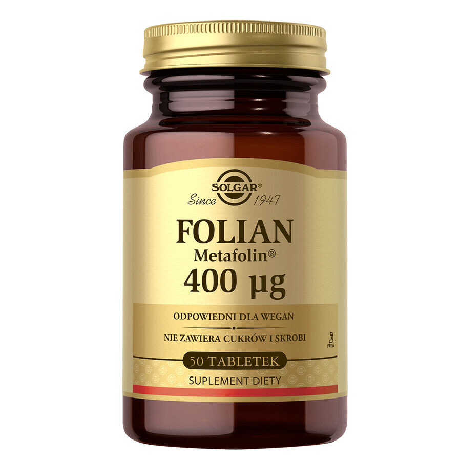 Solgar Folian (Metafolin) 50 Tabletten - Aktive Folsäure-Metabolit Nahrungsergänzung