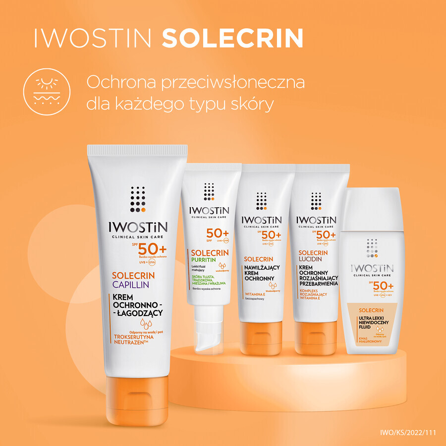 Iwostin Solecrin Capillin, crème protectrice et apaisante, peau vasculaire et hyperréactive, SPF 50+, 50 ml