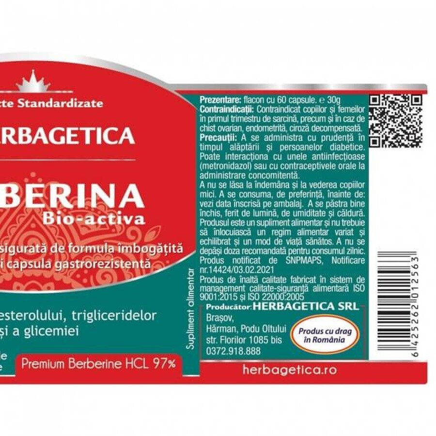 Bio-aktives Berberin, 60 Kapseln, Herbagetica