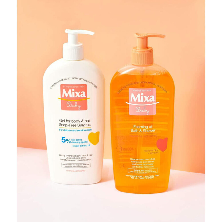 Mixa Baby, lichaams- en haarwas voor kinderen, zeepvrij, 400 ml