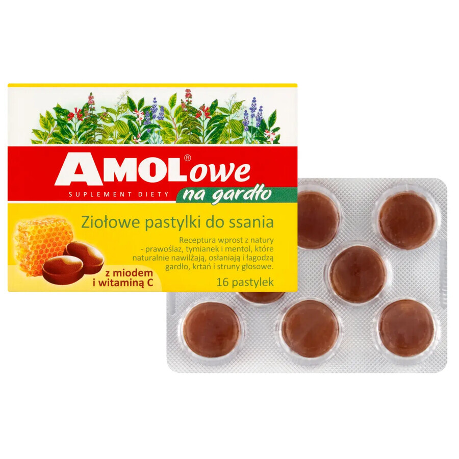 AMOL voor Keel, kruidenpastilles met honing en vitamine C, 16 stuks