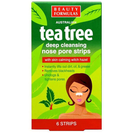 Beauty Formulas Tea Tree, bandes nettoyantes en profondeur pour le nez, 6 pièces