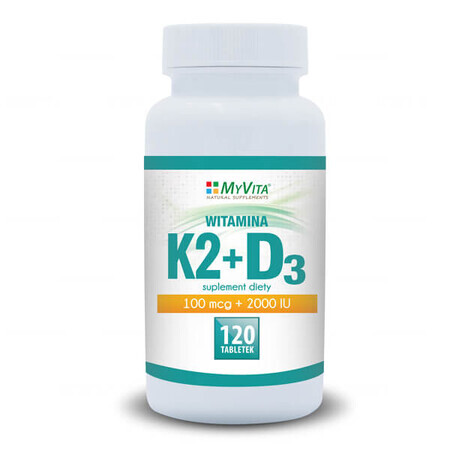 MyVita K2 + D3 Forte, vitamin K2 MK-7 from natto 100 µg + vitamin D 2000 IU, 120 tablets