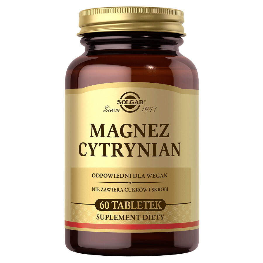 Solgar Citrate de magnésium, 60 comprimés