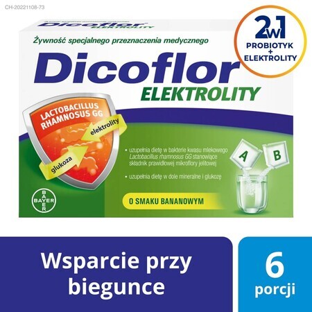 Dicoflor Electrolytes, voor kinderen en volwassenen, bananensmaak, 12 zakjes