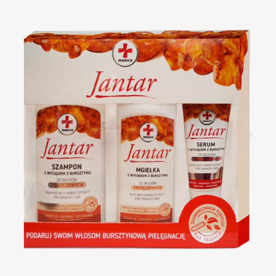 Jantar Medica set, shampoo voor beschadigd haar, 330 ml + mist, 200 ml + serum, 30 ml