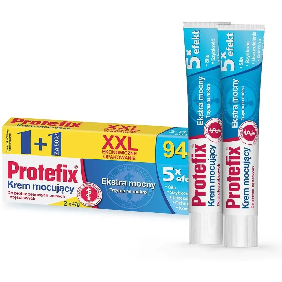 Protefix, crema fijadora para prótesis dentales, extrafuerte, 2 x 47 g