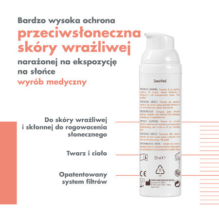 Avene SunsiMed, Cremă cu protecție foarte ridicată, ten sensibil și hipersensibil, 80 ml