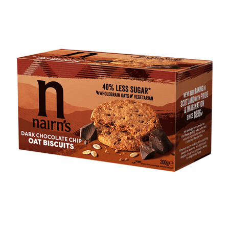 Biscotti integrali d'avena al cioccolato, 200 g, Nairns