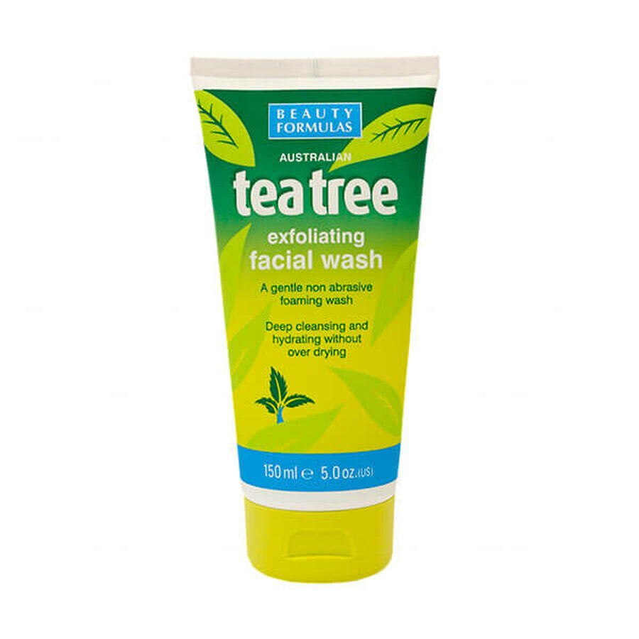 Beauty Formulas Tea Tree, gel de spălare exfoliant pentru față, 150 ml