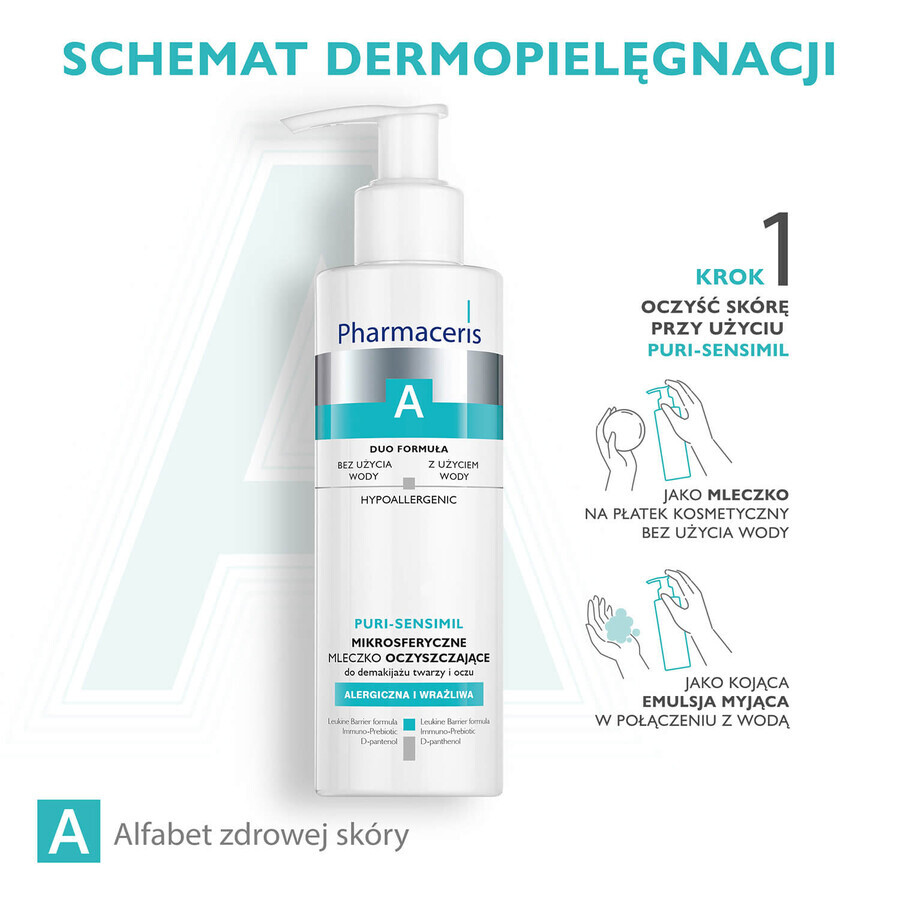 Pharmaceris A Puri-Sensimil, microsferische reinigingsmelk voor het verwijderen van gezichts- en oogmake-up, 190 ml