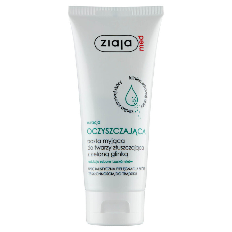 Ziaja Med Antibacteriële behandeling, gezichtsreinigingspasta, exfoliërend, met groene klei, 75 ml