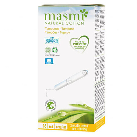 Tamponi Biologici Masmi Regular 16 pezzi con applicatore - igienici ed ecologici. Per il comfort e la sicurezza di ogni donna.