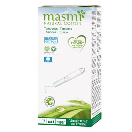 Masmi Natural Cotton, hygiënische tampons van biologisch katoen, met applicator, Super, 14 stuks