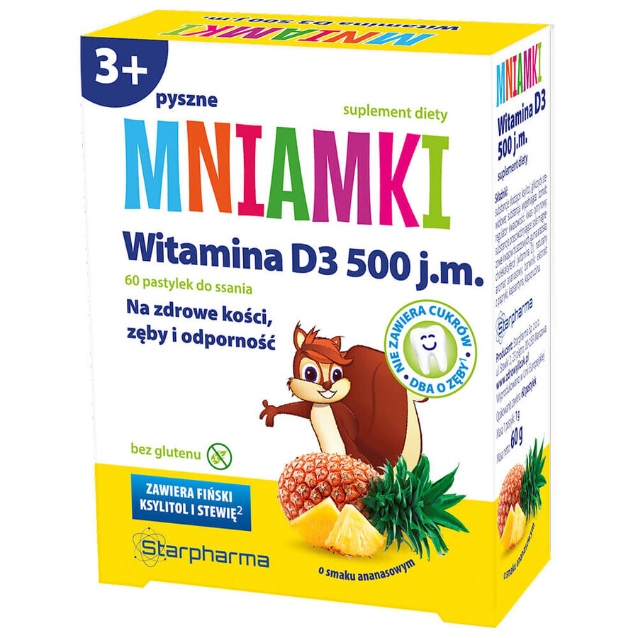 Mniamki Vitamine D3 500 IE, gedurende 3 jaar, ananassmaak, 60 zuigtabletten